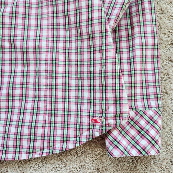 Vineyard Vines Pink & Green Plaid Ruffle Collar Button-Down Shirt Blouse, Sz 4 - Picture 5 of 11